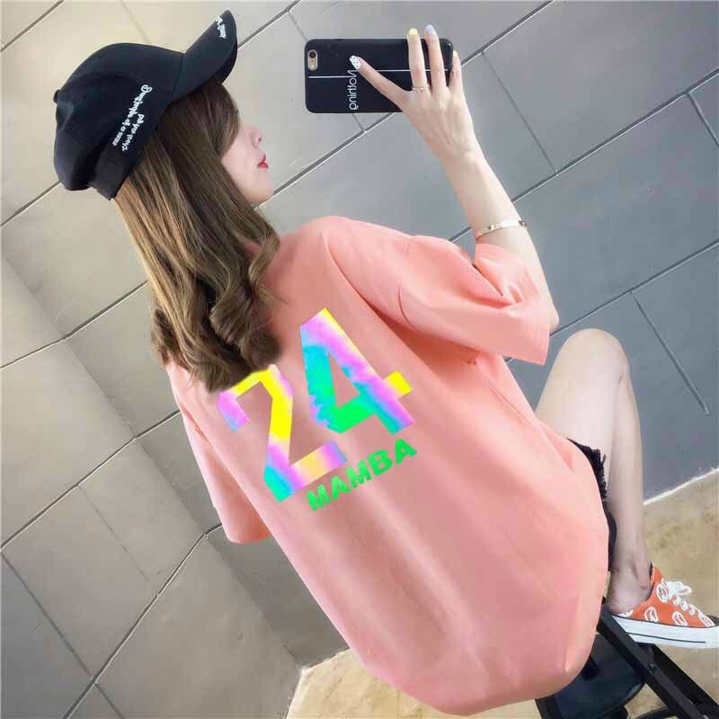 Áo Thun Phản Quang 7 màu số 24 Unisex Form Rộng Nam Nữ phong cách Hàn Quốc Chất liệu Cotton dày mịn