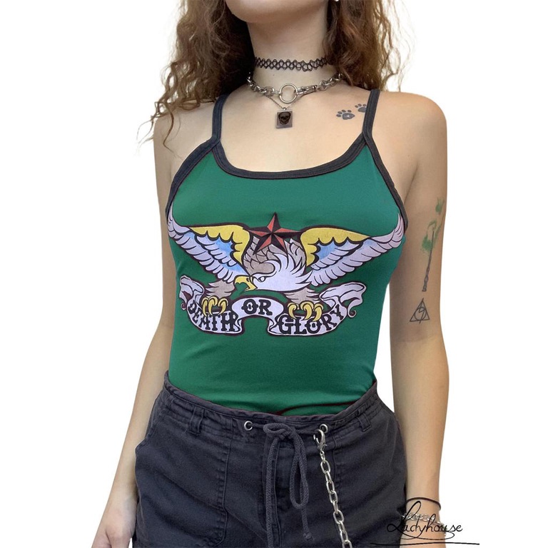 LD-Women´s Summer Tank Tops Spaghetti Straps Cartoon Eagle Print Tights Vest Female Everyday Wear