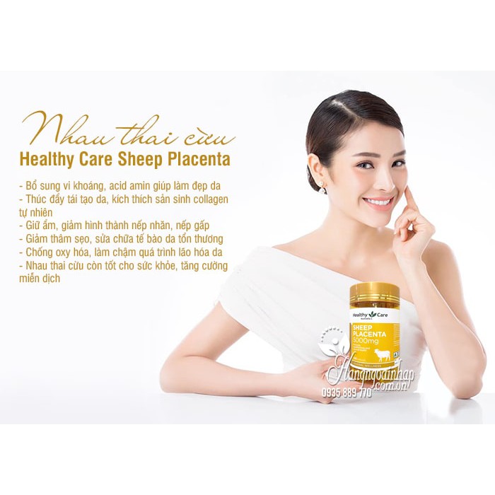 Viên uống nhau thai cừu Healthy Care Sheep Placenta 5000mg 100 - Hàng Úc mẫu mới đủ bill