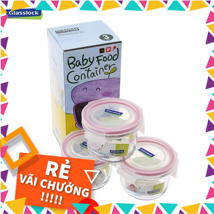 Bộ 3 Hộp Thủy Tinh Đựng Đồ Ăn Dặm Glasslock 165ml Hàn Quốc GL545