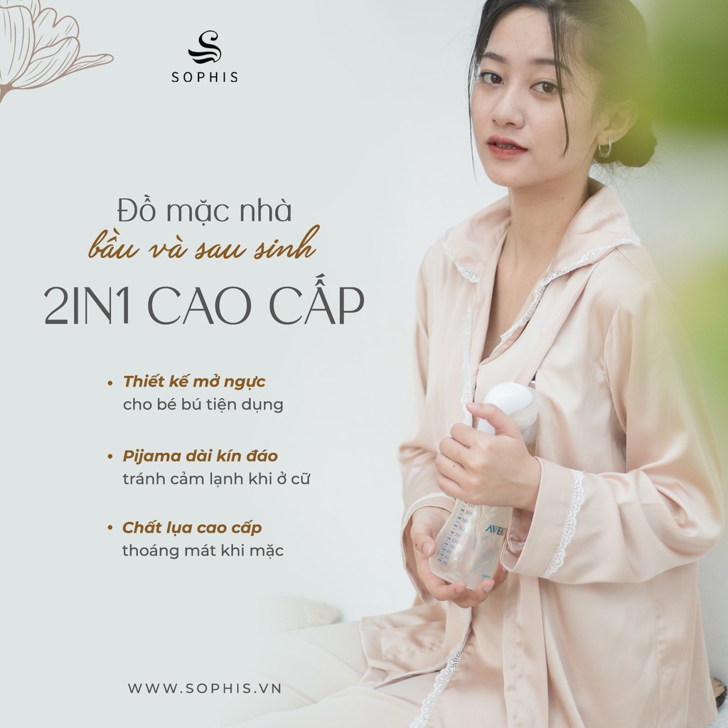 Pijama lụa cho bà bầu và sau sinh 2IN1 bigsize, pyjama cho con bú Sophis Mama MPJ001 - Đỏ, Xanh cổ vịt, Beige