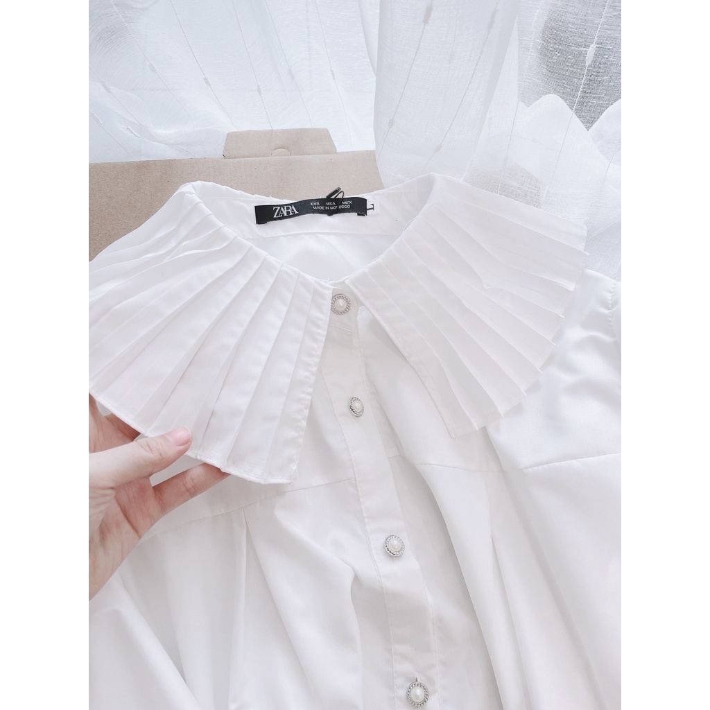 áo sơ mi trắng dập ly,somi nữ dài tay cúc ngọc,áo cổ bèo cao câp sang chảnh, cho ce văn phòng-Minxy shop | BigBuy360 - bigbuy360.vn