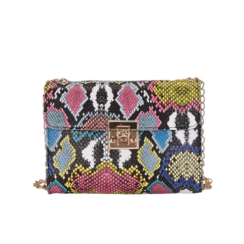 Túi Xách Mini Dáng Vuông Họa Tiết Da Rắn Phối Dây Xích Thời Trang Cho Nữ