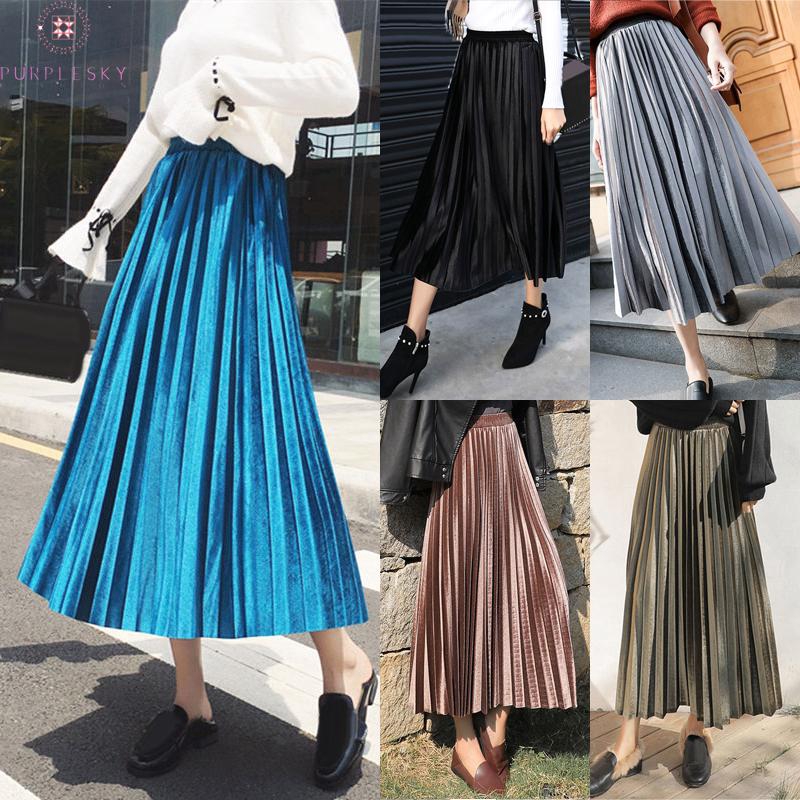 Women's Ladies Skirts Loose A-line Casual Boho Women's Office Ladies Autumn High Waist Pleated Retro Plus size