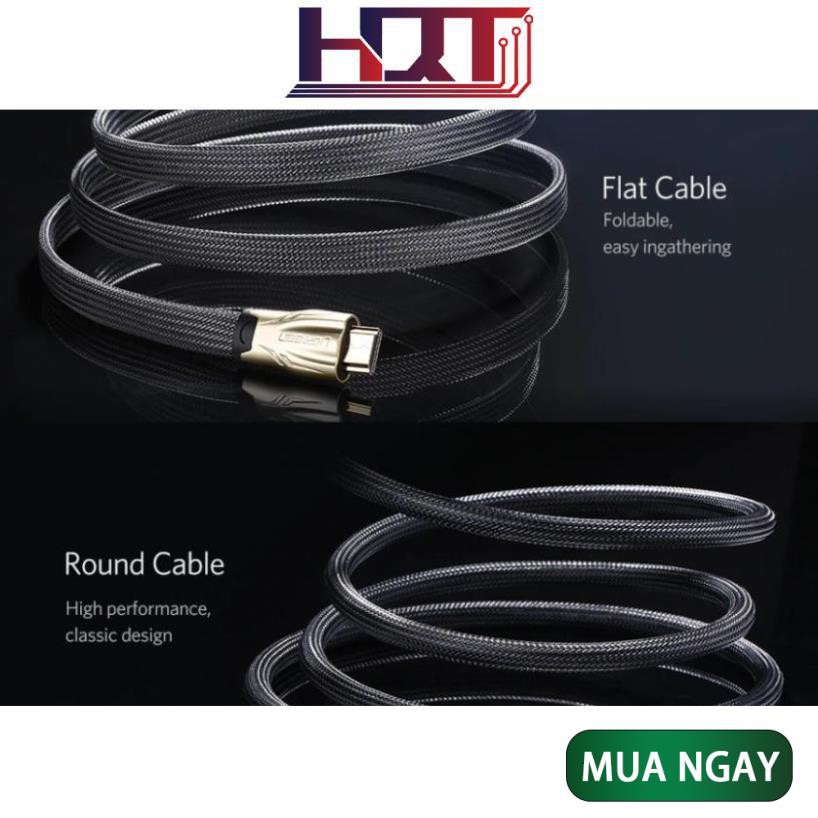 Dây cáp HDMI 2.0/ 1.4 hỗ trợ độ phân giải cao FullHD 4Kx2K 60Hz, dài từ 1-15m UGREEN HD102 dạng dây dẹt và dây tròn