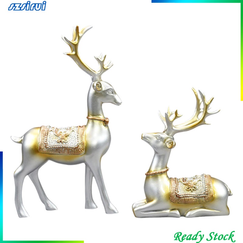 1 cặp tượng hươu bằng nhựa resin trang trí bàn làm việc