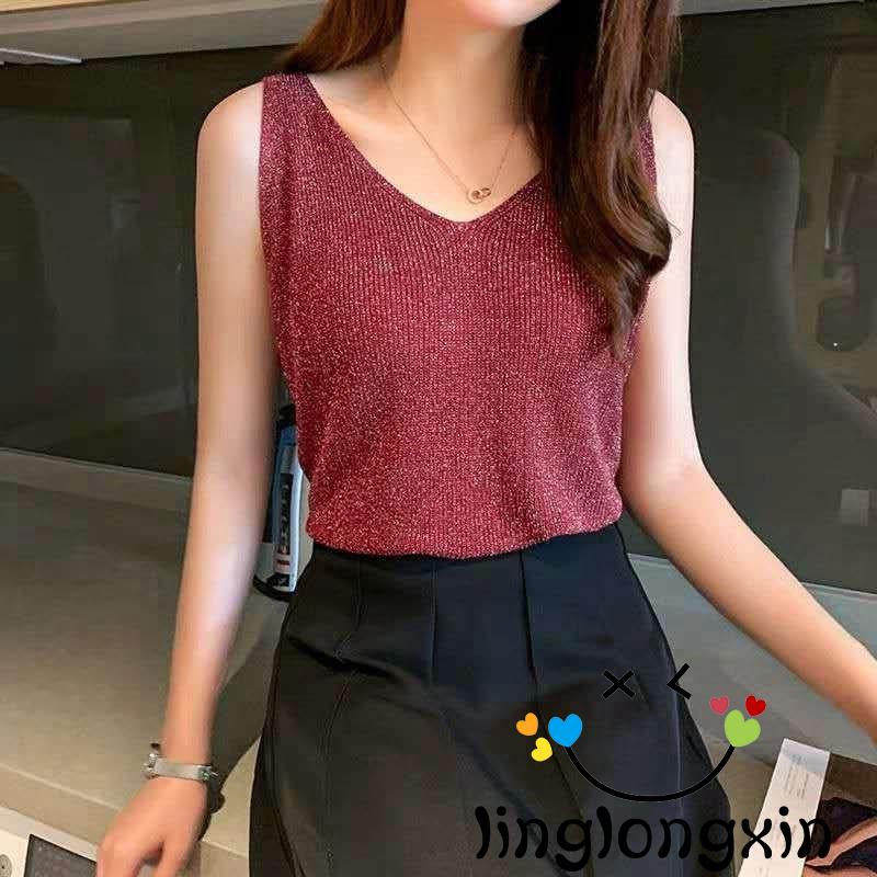 Áo Sát Nách Dệt Kim Thiết Kế Dáng Rộng Cho Nữ