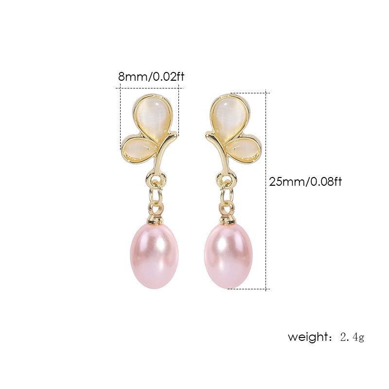 Khuyên tai Pinkdudu PD478 hợp kim hình bướm đính ngọc trai nhân tạo thanh lịch thời trang cho nữ