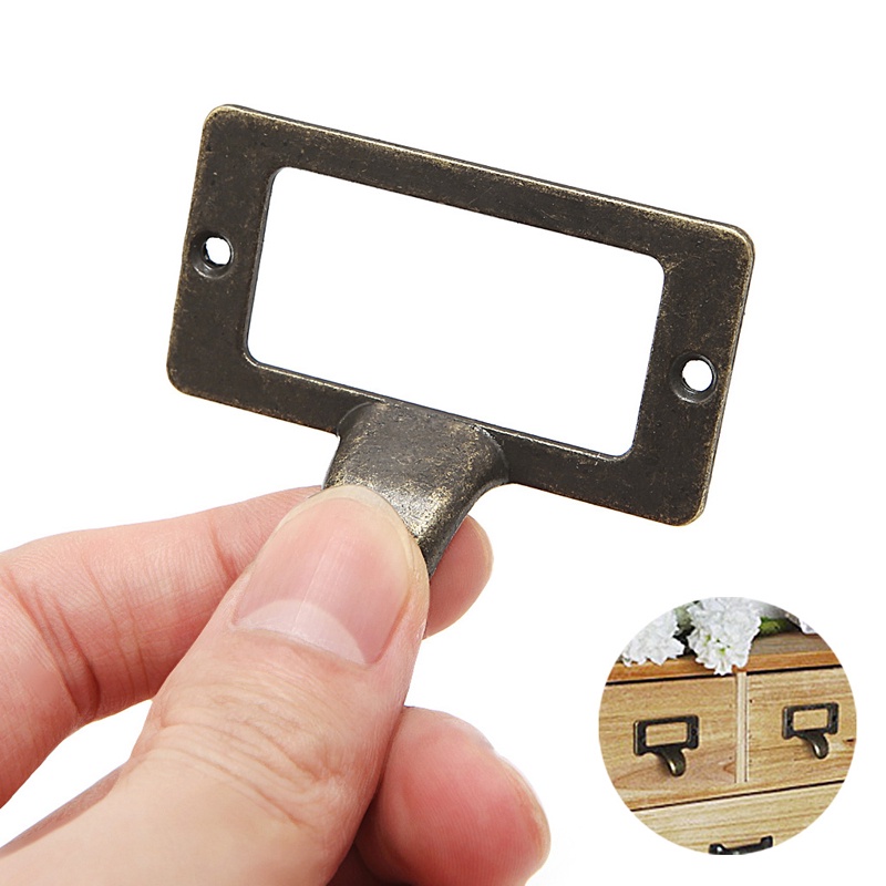 Set 6 Tay Nắm Gắn Thẻ Tên Bằng Đồng Thau Kiểu Cổ Điển Tiện Dụng