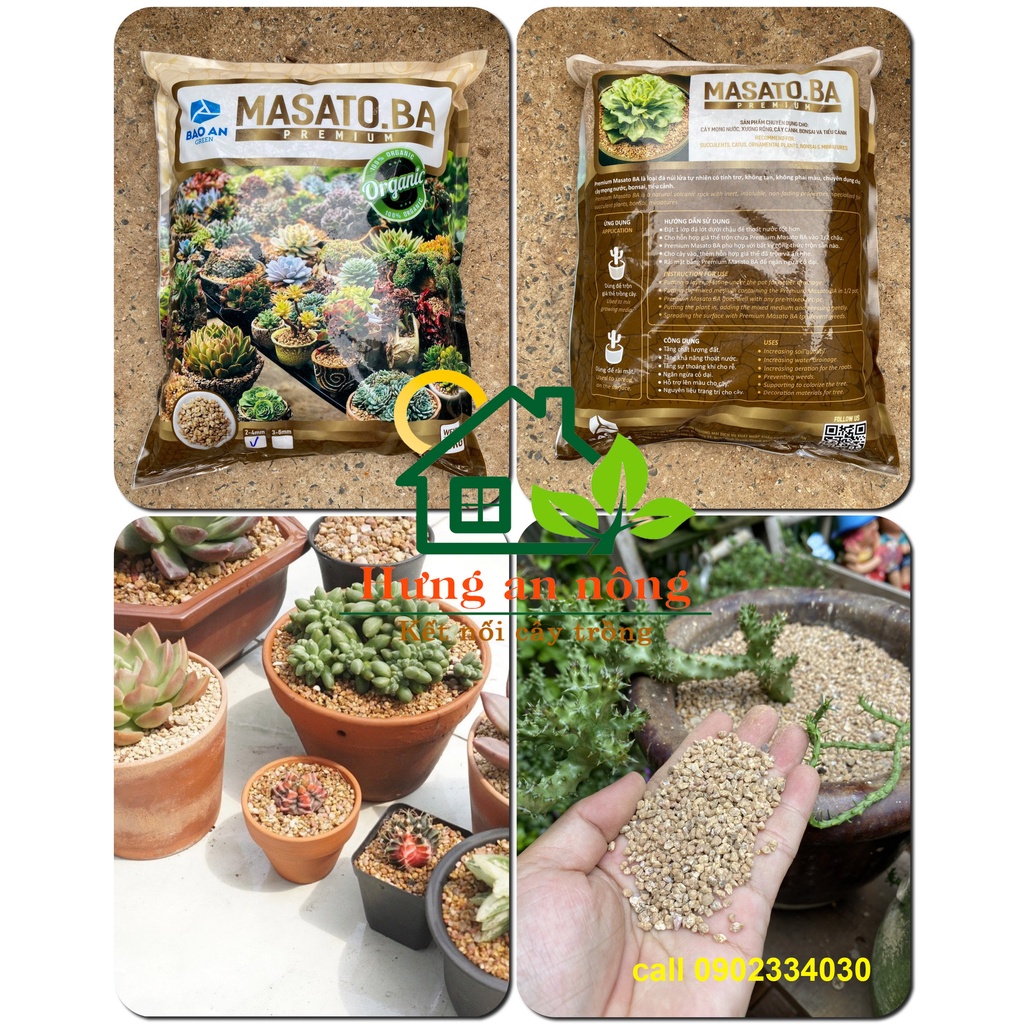 1kg MASATO - Đá khoáng Maifan ( Masato) chuyên dùng trồng sen đá, xương rồng, bonsai size 2-4mm và 3-6mm