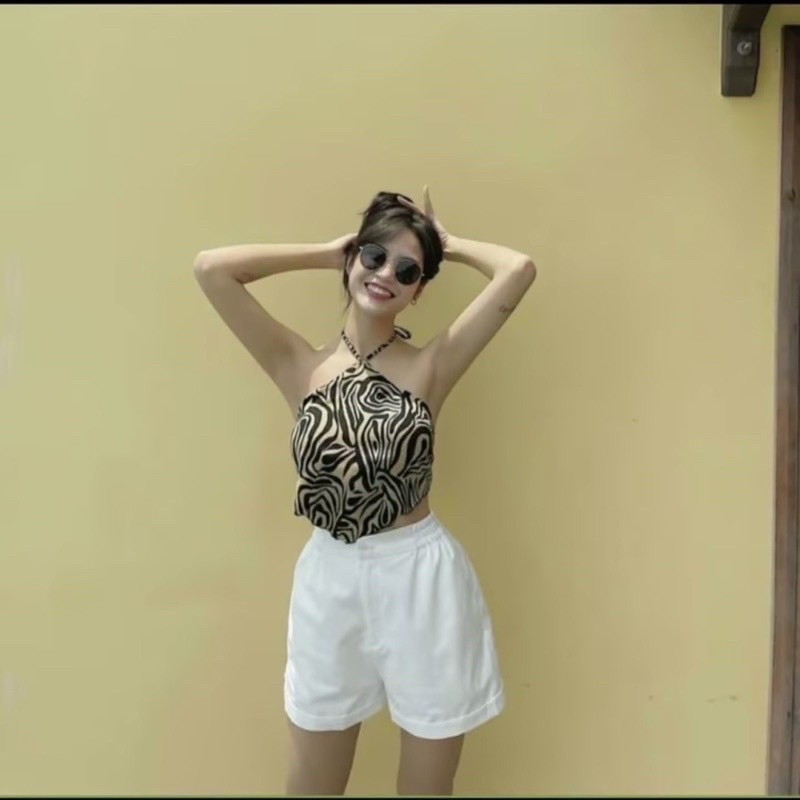 Sét yếm vằn hai lớp +quần đùi kaki trắng TT12