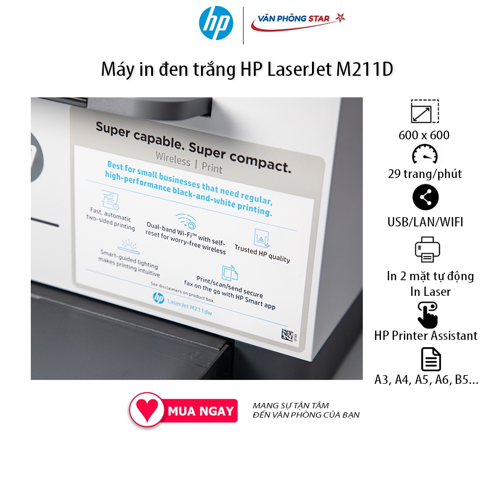 Máy in lasser Hp M211D in đảo mặt tự động tốc độ 29 trang/phút chính hãng bảo hành 24 tháng tại Vanphongstar