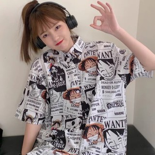 Áo sơ mi ngắn tay Luffy onepiece nam nữ unisex - Áo sơ mi tay lở cổ vest vua hải tặc dáng rộng cực hot