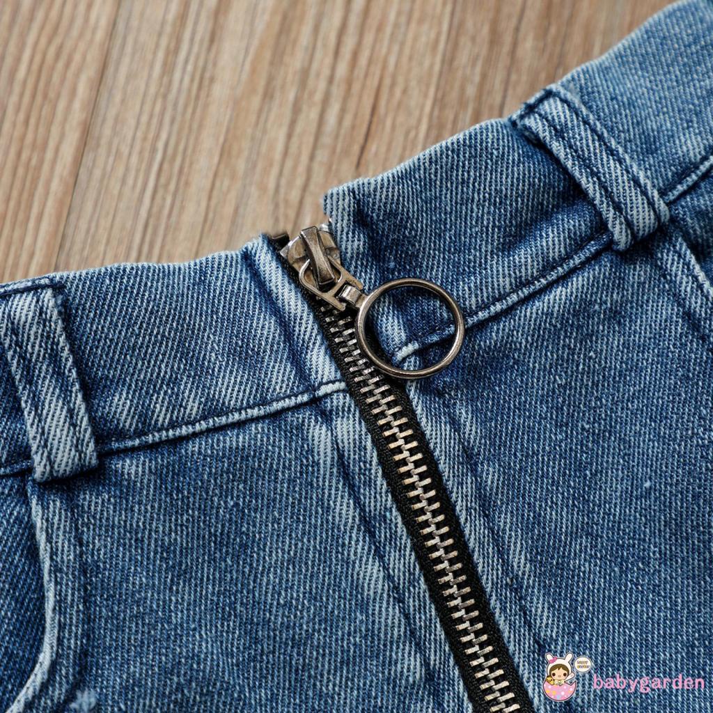 Set Đồ 2 Món Gồm Áo Không Tay Hở Vai In Hoa Cúc + Chân váy jean Rách Dành Cho Bé Gái 1-6 Tuổi