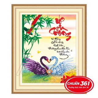 Tranh thêu chữ thập Vợ chồng Thiên Nga 3d 53336 kt 52x63cm