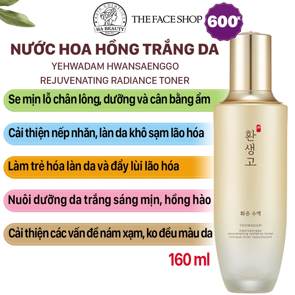 Nước hoa hồng trắng da dưỡng ẩm se khít lỗ chân lông The Face Shop Yehwadam Hwansaenggo Rejuvenating Radiance Toner 160m