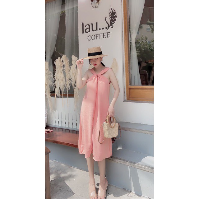 [ Mã FAMAYWA2 giảm 10K đơn 50K] Váy Đũi Cổ Yếm Đầm Xoắn Ngực Dáng Dài Thiết Kế Sang Chảnh | BigBuy360 - bigbuy360.vn