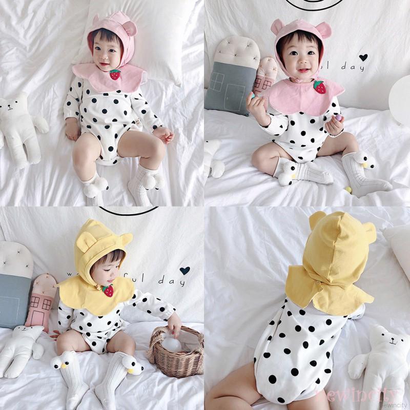 Bộ áo liền quần + nón chấm bi phong cách Hàn Quốc đáng yêu cho bé gái