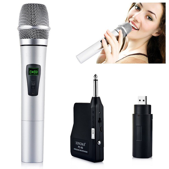 Micro Xingma PC-K6 karaoke không dây cao cấp lọc âm cực tốt Tặng kèm 1 dây chia loa loại xịn trị giá 69K