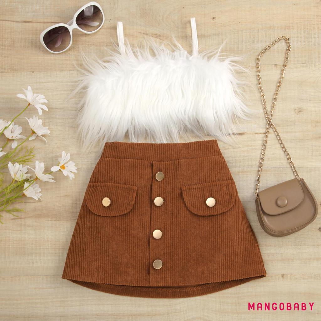 Set Áo Không Tay Màu Trơn + Chân Váy Chữ A Lưng Cao Phối Hàng Nút Thời Trang Mùa Hè Cho Bé Gái