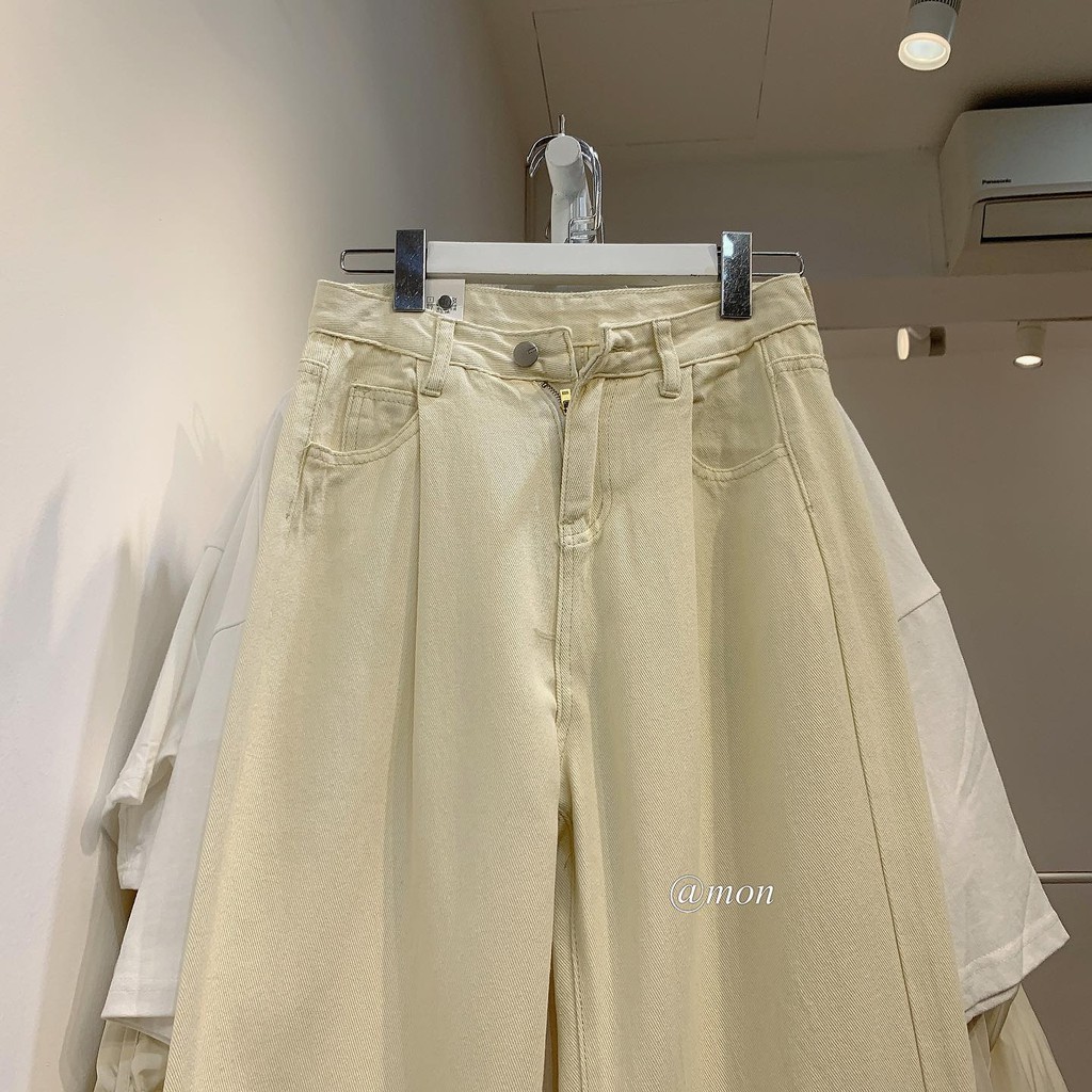 2101354 Quần baggy ống rộng dáng suông túi nhúm ulzzang cho nữ màu be có size | BigBuy360 - bigbuy360.vn