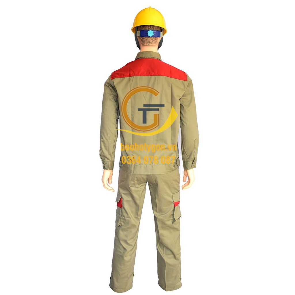 Quần áo bảo hộ lao động xám đậm phối đỏ cao cấp