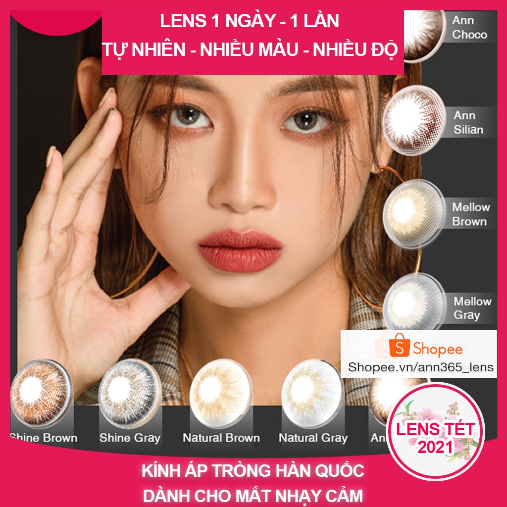 Lens màu dùng 1 ngày , kính áp tròng đeo 1 lần ,  lens for girl Hàn Quốc , len mắt êm nhiều độ cận thị màu xám, nâu