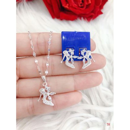 Bộ trang sức dây chuyền và bông tai bạc ta hình chiếc guốc gắn đá sang chảnh - bibi silver