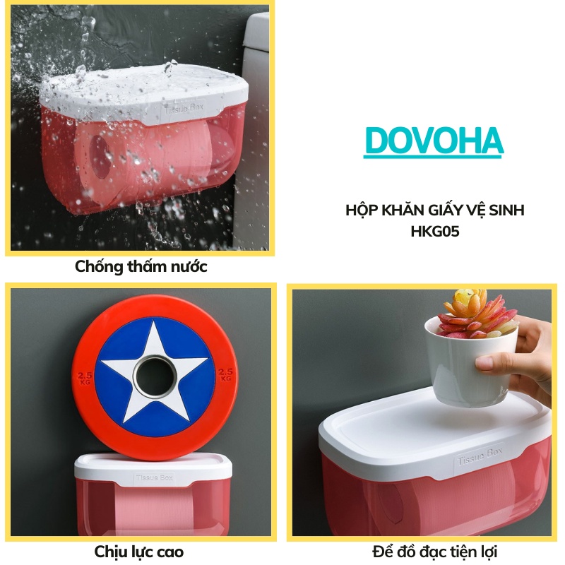 Hộp đựng giấy vệ sinh DOVOHA TẶNG KÈM MIẾNG DÁN sử dụng cho phòng tắm có kệ để đồ chống nước HKG05