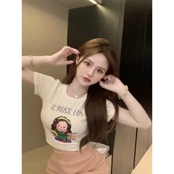 Áo kiểu CÔ BÉ ĂN HÀNG GB croptop cổ tròn tay ngắn Nữ alohashop91
