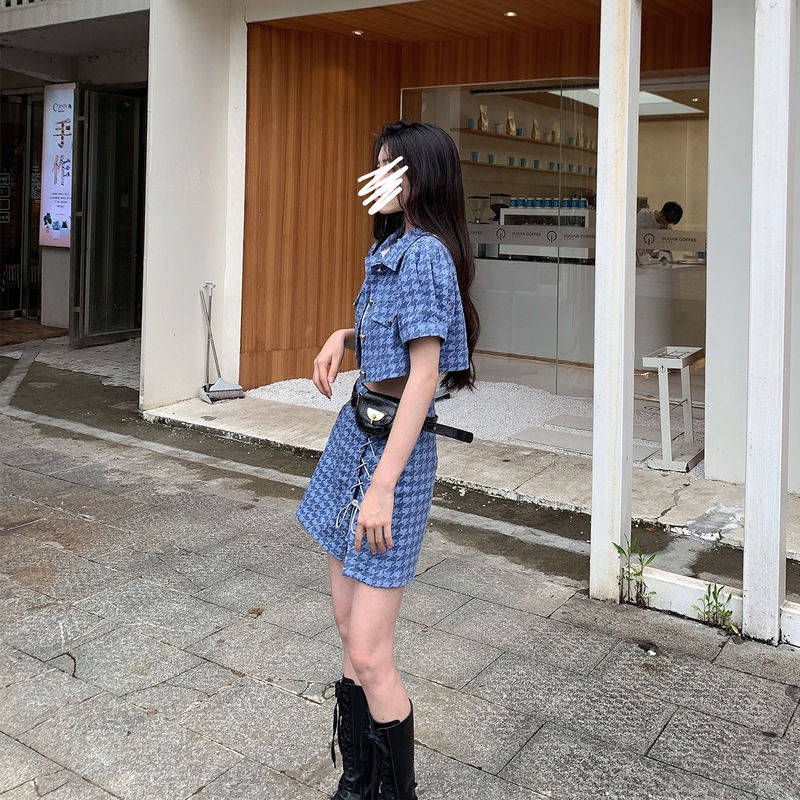 Hàng Có Sẵn Bán Chạy Bộ Đồ Hai Mảnh Áo Ngắn Xẻ Tà Màu Xanh Dương Phong Cách Asakawa Phong Cách Mới Thời Trang Mùa Hè