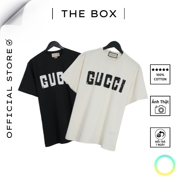 Áo Thun GUCCl Unisex Form Rộng Distressed Logo  || THE BOX STUDIO