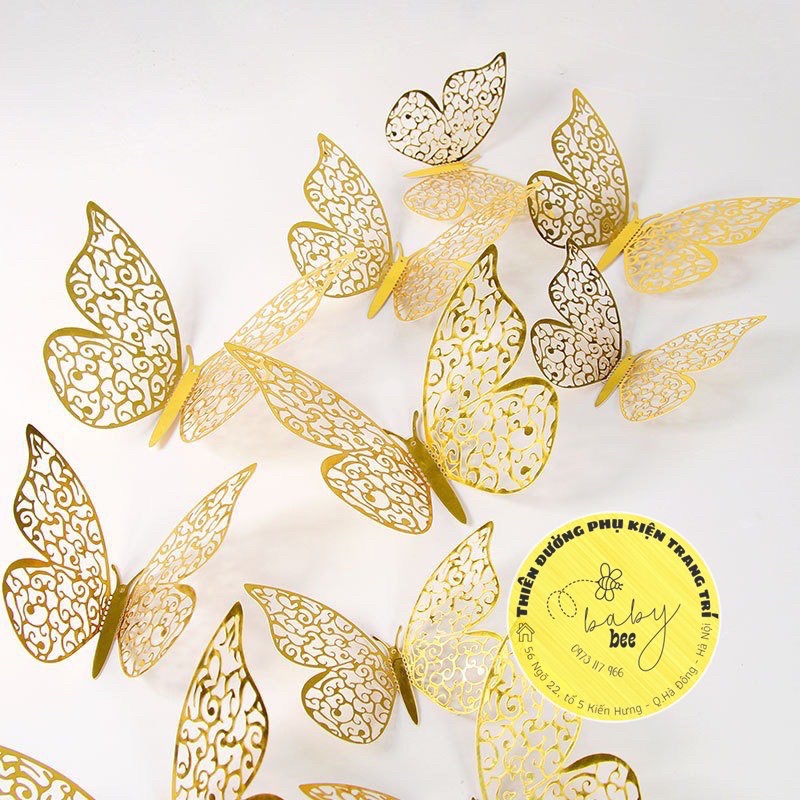 Set 12 cánh bướm ép kim 3D trang trí