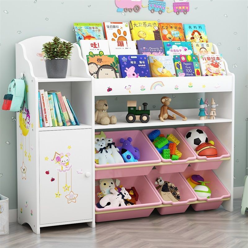 ✟♠┇Giá để đồ chơi trẻ em mẫu giáo bé sách hình ảnh nhiều tầng tủ đựng dung tích lớn lưu trữ gia đình