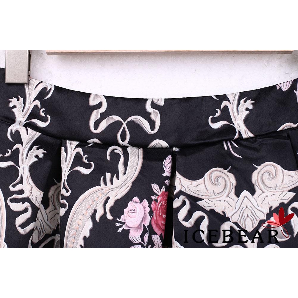 A2R-Vintage Women Floral Stretch High Waist Pleated Swing Long Dress Party A-Line Skirt