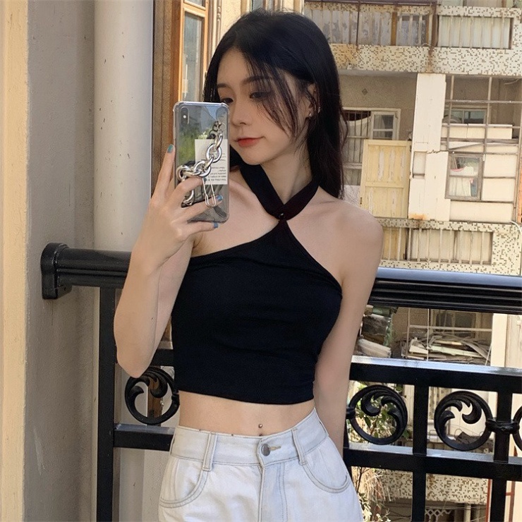 Áo 2 Dây buộc cổ đi biển LUHAZO croptop dệt kim nữ sexy ôm body du lịch K5T1-1