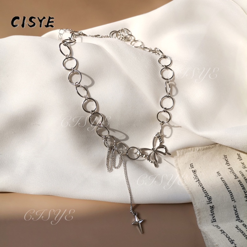 Vòng cổ Choker mặt tròn hình bướm phong cách Hip Hop dành cho nữ