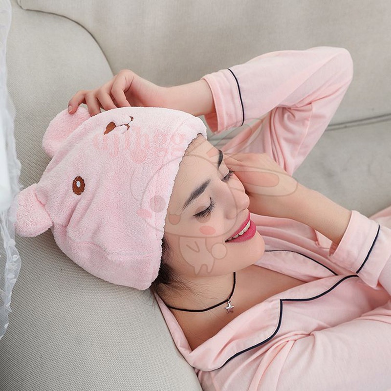 Mũ trùm đầu làm khô tóc dày dặn mềm mại nhanh khô