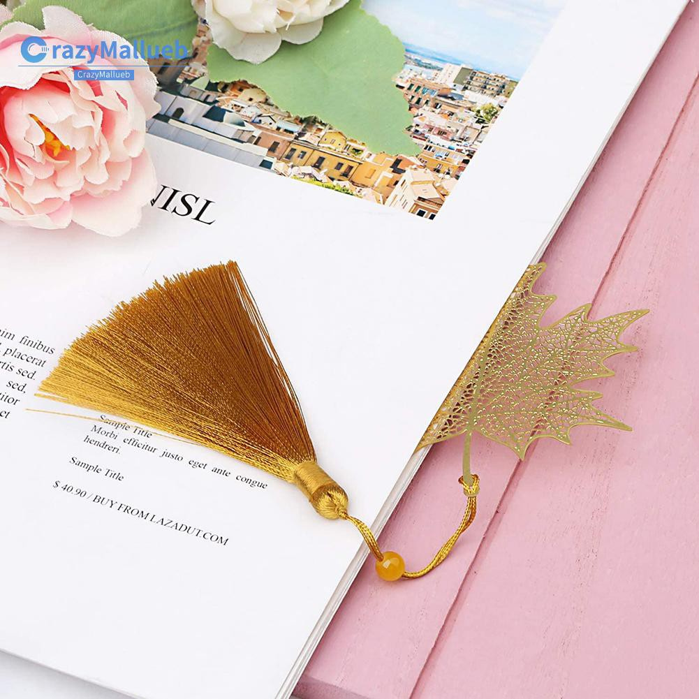 Crazymallueb❤Retro Metal Bookmark Brass Gingko Maple Leaf Pattern Tassel Book Markers❤New