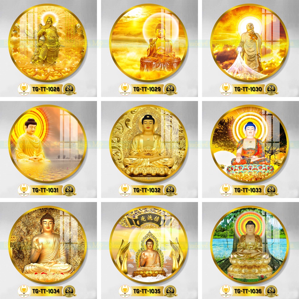Tranh tròn treo tường tráng gương chủ đề Phật Giáo nhiều mẫu Quán Thế Âm, Phật A Di Đà, Phật Thích Ca