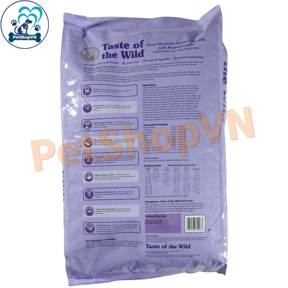 Thức Ăn Cho Chó Hạt TASTE OF THE WILD SIERRA MOUNTAIN Túi 170G Vị Thịt Cừu Nướng