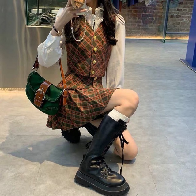 Set áo váy kẻ
