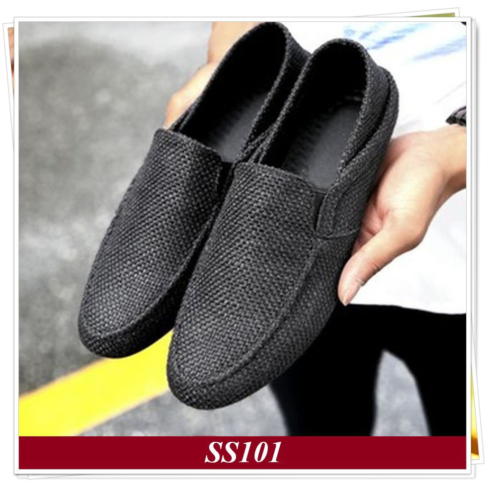 [ SIÊU RẺ ] Giày lười nam Giày Nam Shop giày nam Giày đẹp Giày Vải Full Black SS101 [ Shop Yêu Thich ]