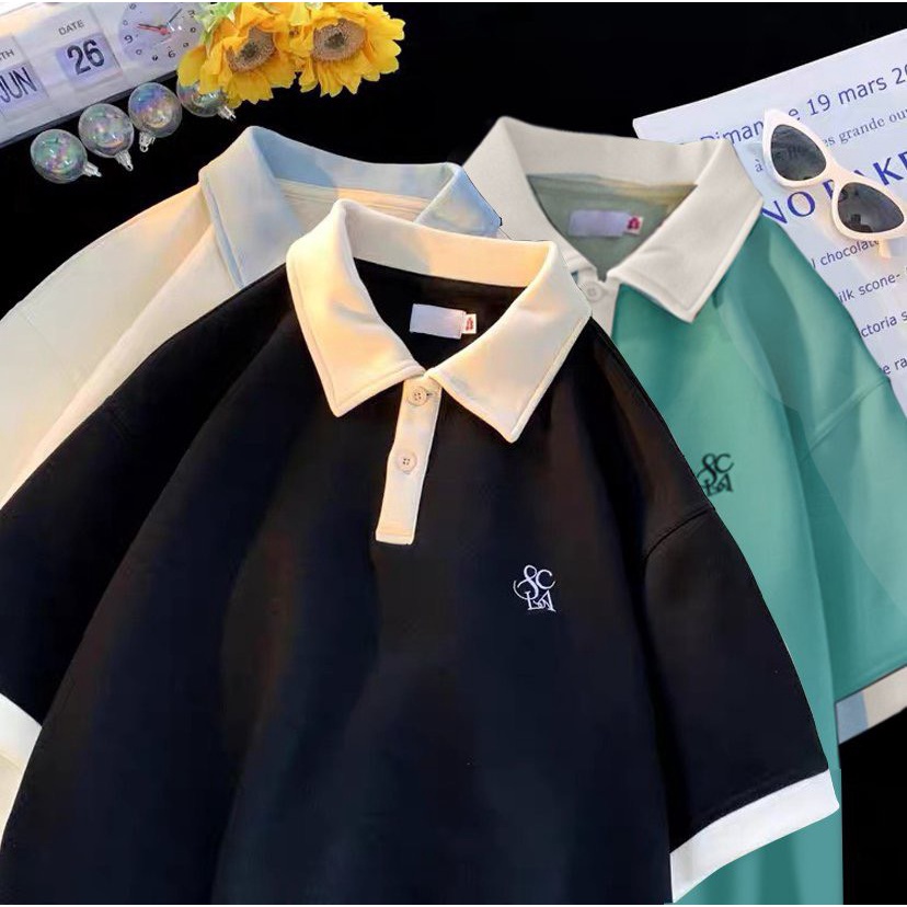 Áo polo unisex SCLA fom rộng - Áo cổ bẻ chất cotton cá sấu mềm và mát