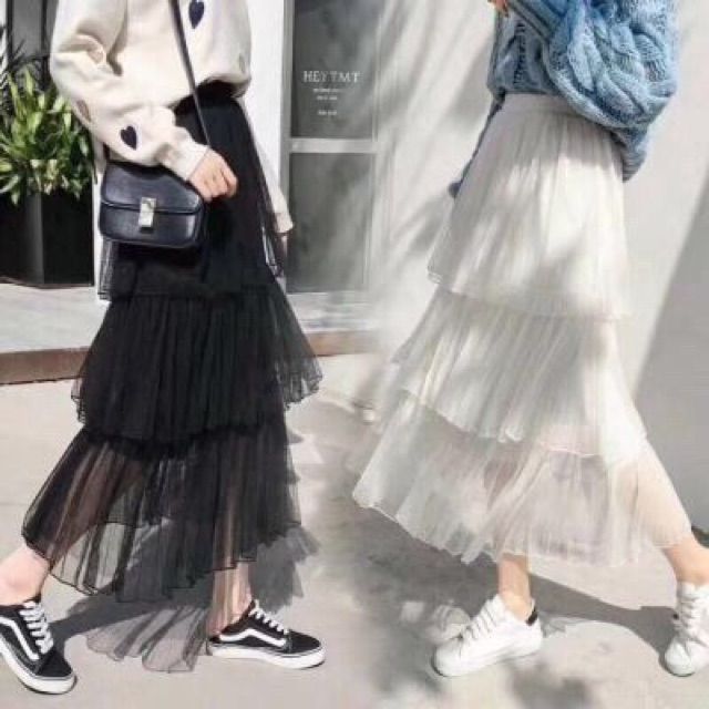 [ Rẻ vô địch ] chân váy lưới 3 tầng dài