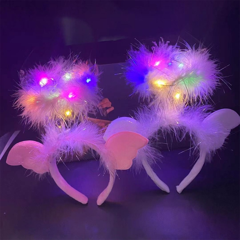 Băng Đô Cài Tóc Đính Lông Vũ Và Đèn LED Phát Sáng Mừng Năm Mới