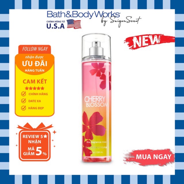 Xịt thơm toàn thân Bath &amp; Body Works Body Mist - Cherry Blossom (236ml)