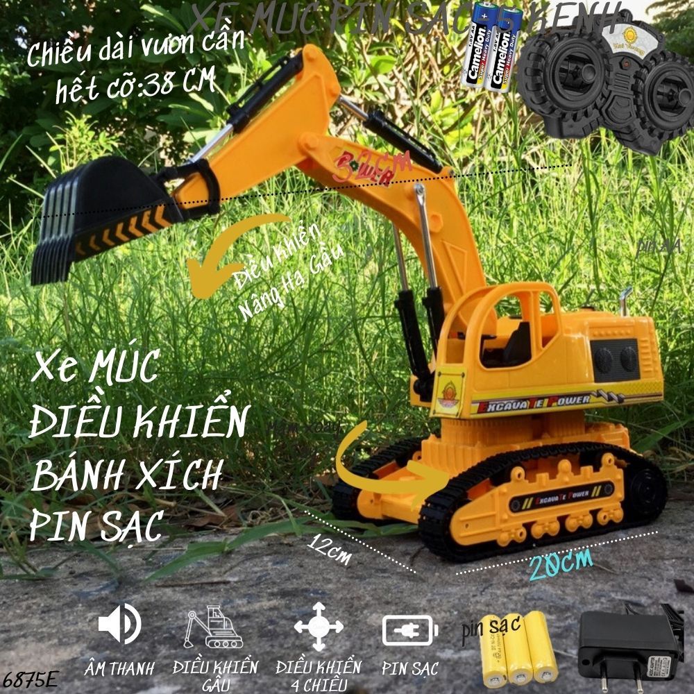 Xe múc , xe Công trình[ Nhiều Mẫu] điều khiển Gầu SẮT, bánh XÍCH, pin SẠC