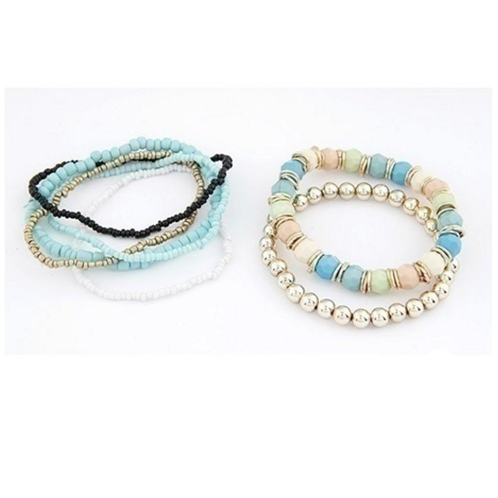 Vòng đeo tay nhiều lớp đàn hồi đính hạt bạc trang trí | BigBuy360 - bigbuy360.vn