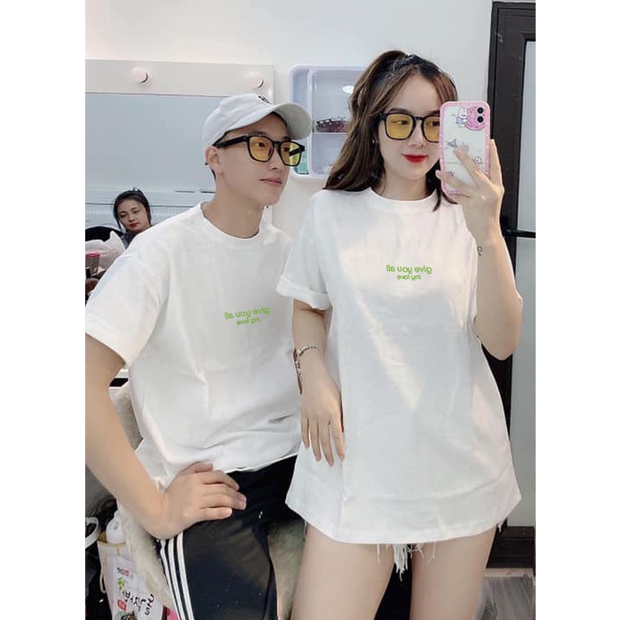 Áo đôi Give you all my love nam nữ dáng rộng unisex (Đen, Trắng)
